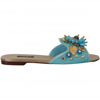 Dolce & Gabbana Blue Crystal Exotic Leather Sandals - EU37/US6.5