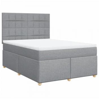 Cama box spring suave con colchón de tela gris claro 160x200 cm