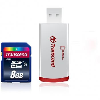 Transcend TS8GSDHC10-P2 - Tarjeta de memoria SDHC de 8 GB con lector de tarjeta