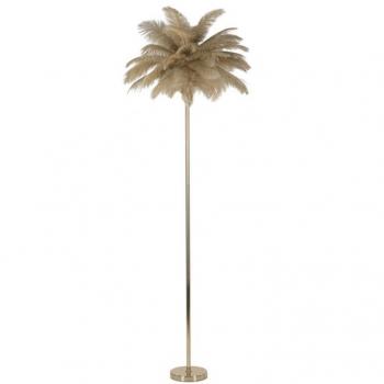 Lámpara de Pie Palma Camel 55x160 cm y Lámpara de Mesa Ballerina Resina Blanca y Dorada 28x64 cm