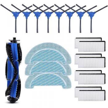 Kit de Accesorios de Recambio para Robot Aspirador Cecotec Conga 1090 1790 - Incluye 1 Cepillo Principal, 8 Filtros HEPA, 8 Cepillos Laterales y 3 Mopas