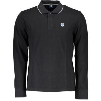 North Sails Black Cotton Long Sleeved Polo Shirt for Men - Size M with Contrast Details and Fibers