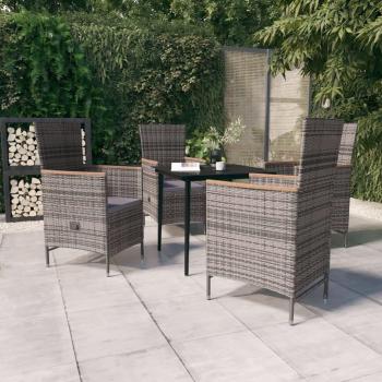 5-Piece Grey Garden Dining Set with Cushions