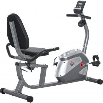 HOMCOM Bicicleta Estática Reclinada con Pantalla LCD, Volante de Inercia de 3 kg, Resistencia Magnética Ajustable de 8 Niveles, Asiento con Respaldo Ajust