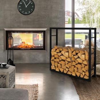 Estantería Metálica para Leña 100x100x25 cm, Soporte Organizador de Madera Interior/Exterior, Leñero Negro Moderno de Acero Resistente