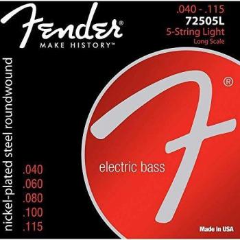 Fender 72505L NPS Roundwound Bass Strings, Long-Scale 5-String Light Nickel Plated Steel Electric Bass Guitar Strings