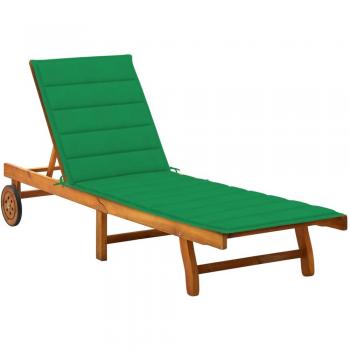 Tumbona de jardín con cojín de madera maciza de acacia en color antracita, gris y crema, ideal para exterior en jardín, playa, piscina y terraza