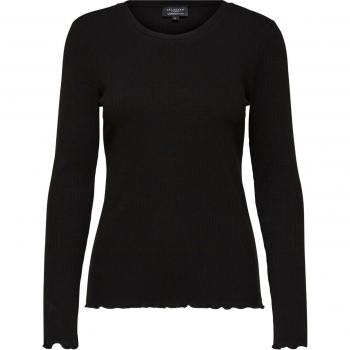 Camiseta de Mujer Selected Femme Anna - Algodón Orgánico, Manga Larga, Color Negro, Talla S