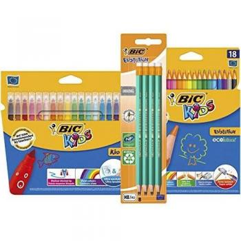 BIC Back-to-School Set 18 rotuladores para Colorear/18 Lápices de colores/8 Lápices de Grafito HB - Lote de 3 unidades