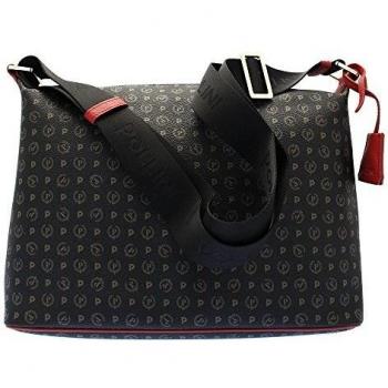 Bolso Hobo Pollini Heritage Clásico Negro con Cerniera y Charm en Piel