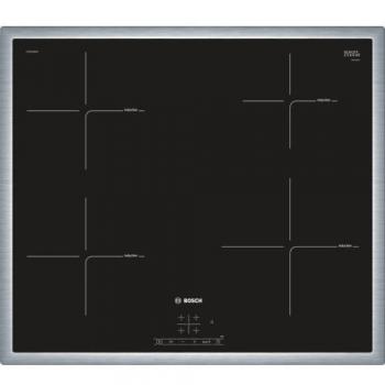 Bosch Serie 4 PUE645BB1E - Placa de Inducción Táctil, 60 cm, 17 Niveles de Potencia, 3 Zonas de Cocción, Marco de Acero Inoxidable, Color Negro