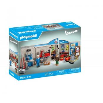 PLAYMOBIL Taller Vespa Estilo Retro Años 60 - 71620, tipo de producto: set de construcción, características: incluye una figura de mecánico, una Vespa clásica, herramientas y accesorios para el taller, diseño detall