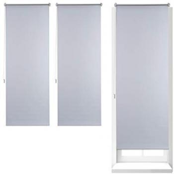 Set 3 Estores Opacos Térmicos Enrollables Sin Perforar, Cortinas con Cadena, Tela-Aluminio-Plástico, 60x160 cm, Blanco