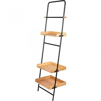 Estantería de pie Loft con 3 estantes y barra de suspensión, Metal negro y madera marrón, 56x180x40 cm