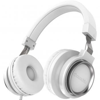 Chououkiu Over-Ear Headphones Estéreo con cable Ligero Diadema Portátil Ajustable Auriculares con Micrófono para iPhone iPad Android Smartphones Tablet Portátil para niños o Adultos