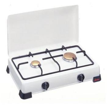Fornello a Gas GPL Ardes 2 Fuegos 50cm con Coperchio y Griglia, Acabado Emaillado Blanco