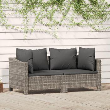 vidaXL 2 Piece Grey Poly Rattan Garden Lounge Set with Cushions