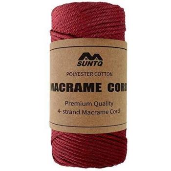 SUNTQ Cordón de macramé Algodón de poliéster trenzado de 4 hilos 3mm x 100m Cuerda de algodón suave para colgar plantas artesanales Colgar artesanías, decoración de tejer, Rojo oscuro