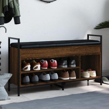 Banco zapatero de madera de ingeniería color marrón roble, dimensiones 105,5x32x57,5 cm