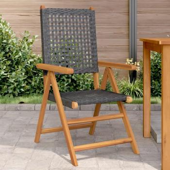 Sillas de jardín 2 piezas de madera maciza negra de acacia y polyrattan