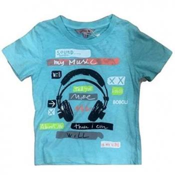 boboli 347071 - Camiseta de color azul con auriculares musicales, manga corta para niño azul claro 2 años