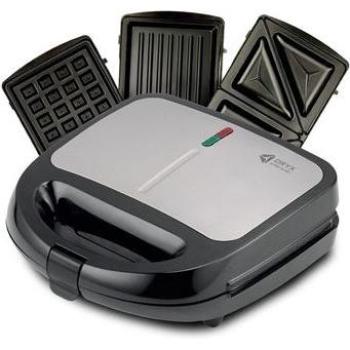 Grill Plancha Eléctrica 3 en 1 LoLek - Sándwichera, Gofrera y Parrilla Tostadora con Placas Intercambiables Antiadherentes, 750W, Compacta y