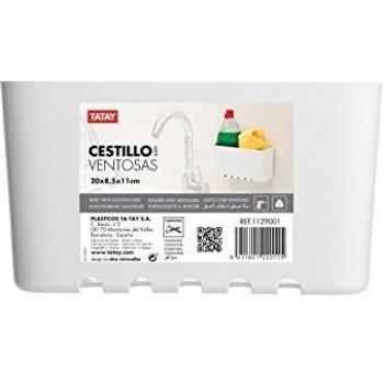 Tatay 1129001 1129001-Cesta portaestropajos para Cocina. con ventosas, Organizador de Fregadero, PP, Blanco, 20x8.5x11, Plástico Polipropileno, 20x8.5x11 cm
