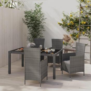 5-Piece Grey Poly Rattan Outdoor Dining Set with Cushions