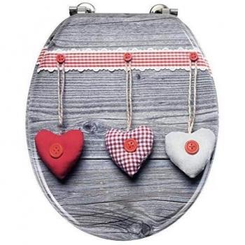 WENKO Tapa de WC Bavarian Hearts, MDF, 35.5 x 42.5 cm, Multicolor