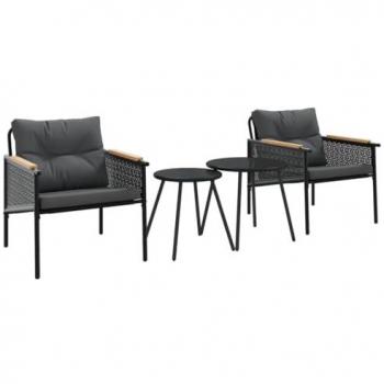 4-Piece Black Steel Balcony Furniture Set with Cushions