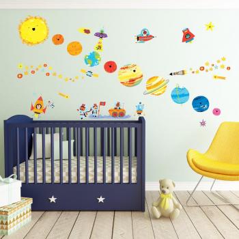 DECOWALL DW-1707N Planeta Espacio El Universo Vinilo Pegatinas Decorativas Adhesiva Pared Dormitorio Salón Guardería Habitación Infantiles Niños Bebés