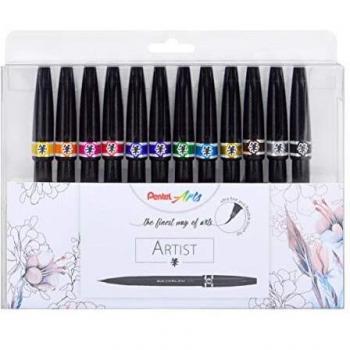 Rotuladores Punta de Pincel Pentel. Estuche con 12 rotuladores - Brush Sign Pen Artist para Lettering