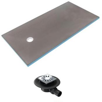 Plato de ducha alicatado 160 x 100 Wedi Fundo Primo con desagüe excéntrico rectangular y desagüe horizontal