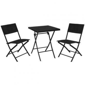 Mesa y sillas de jardín 3 piezas aspecto de mimbre negro ProGarden