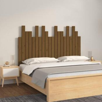 Cabecero de pared en madera maciza de pino color marrón miel 127,5x3x80cm