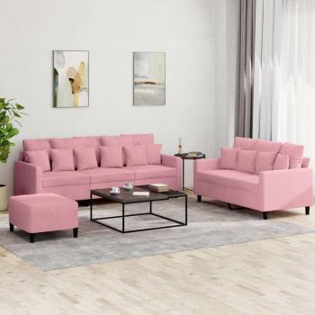 Juego de sofás 3 piezas con cojines en terciopelo rosa