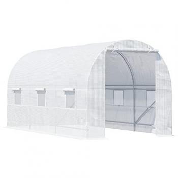 Outsunny Invernadero de Túnel 445x200x200 cm con Puerta Enrollable, 6 Ventanas, Cubierta PE 140 g/m² Anti-UV, Marco de Metal para Cultivo de Plantas y