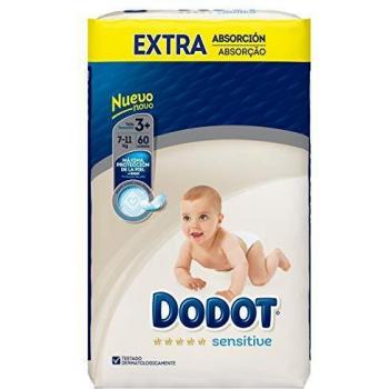 Dodot Sensitive Pañales Talla 3+, 60 Pañales - 7 kg - 11 kg