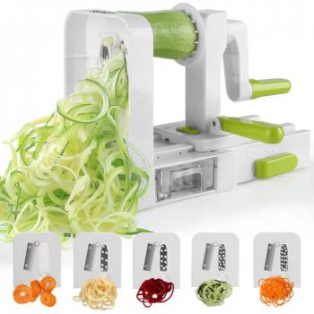 Cortador de verduras en espiral de 5 Cuchillas,Sedhoom doblado espiralizador de verduras de fácil uso para cortar frutas y verduras en espiral,juliana,espaguetis,tallarines,cintas o fideos