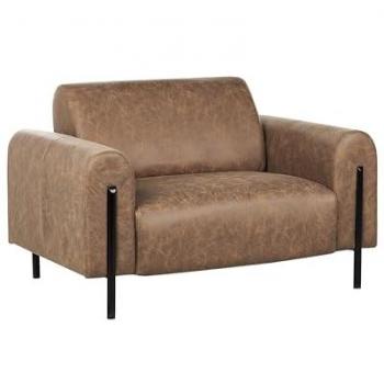 Sillón moderno Askim tapizado en tela efecto cuero marrón con respaldo ajustable y patas de metal