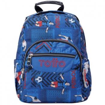 Mochila Escolar Totto Tempera con Diseño de Futbolistas en Color Azul
