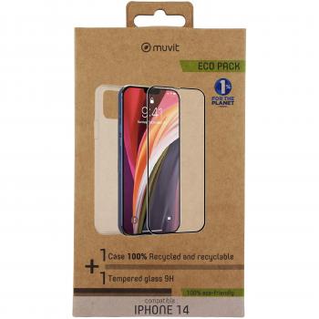 Muvit for Change Funda y Protector de Pantalla de Vidrio Templado con Marco Negro para Apple iPhone 14
