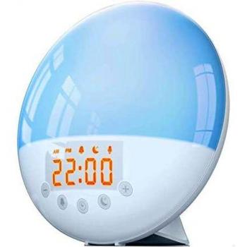 Wake Up Light Alarm Clock - Despertador de simulación de amanecer y atardecer, 30 brillos, función de repetición, 8 sonidos naturales y radio FM para adultos y niños