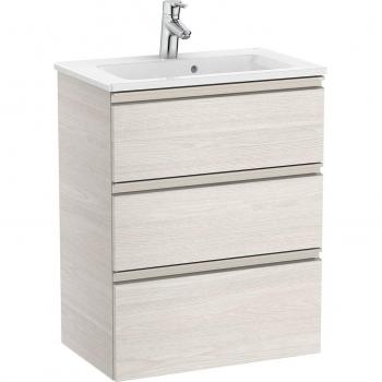 Mueble de baño compacto Roca The Gap con 2 cajones y lavabo, Pack Unik mueble base compacto de 3 cajones + lavabo, Color: Fresno nórdico, Medidas: 605 x 380 x 759