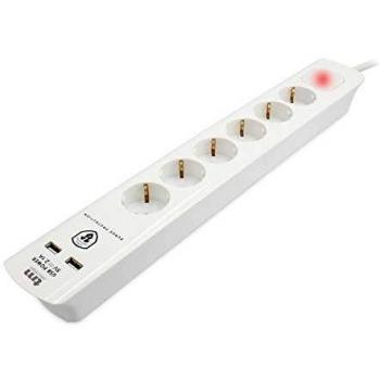 TM Electron TMUAD306 base múltiple de 6 tomas con interruptor y 2 USB, color blanco