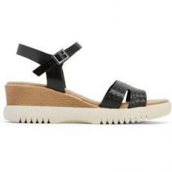 Sandalias de Cuña de Piel Negra Edith con Cierre de Hebilla y Altura de 5cm