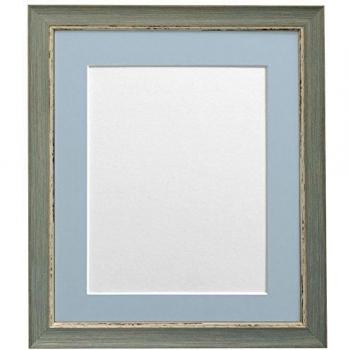 Frames By Post  Nordic - Marco para foto o lámina, azul con acabado envejecido, con paspartú gris azulado claro, 8 x 8 pulgadas, para lámina tamaño 5 x 5 pulgadas