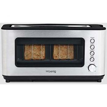 Tostadora Pan 1 Ranura Ancha, 1200 W, 3 Funciones, 6 Niveles de Tostado, Ventana de Vidrio, Acero Inoxidable, Plateado. H.Koenig_VIEW7