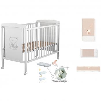 Cuna de bebe Star Ibaby Dreams Sweet. 3 posiciones de somier. Lateral abatible + Colchón Viscoelastica + Coordinado de Cuna Completo