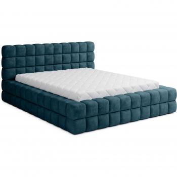 Cama con Cajón de Almacenamiento Kaizer Prestige - Tapizado Acolchado en Azul Petróleo - 140x200 cm